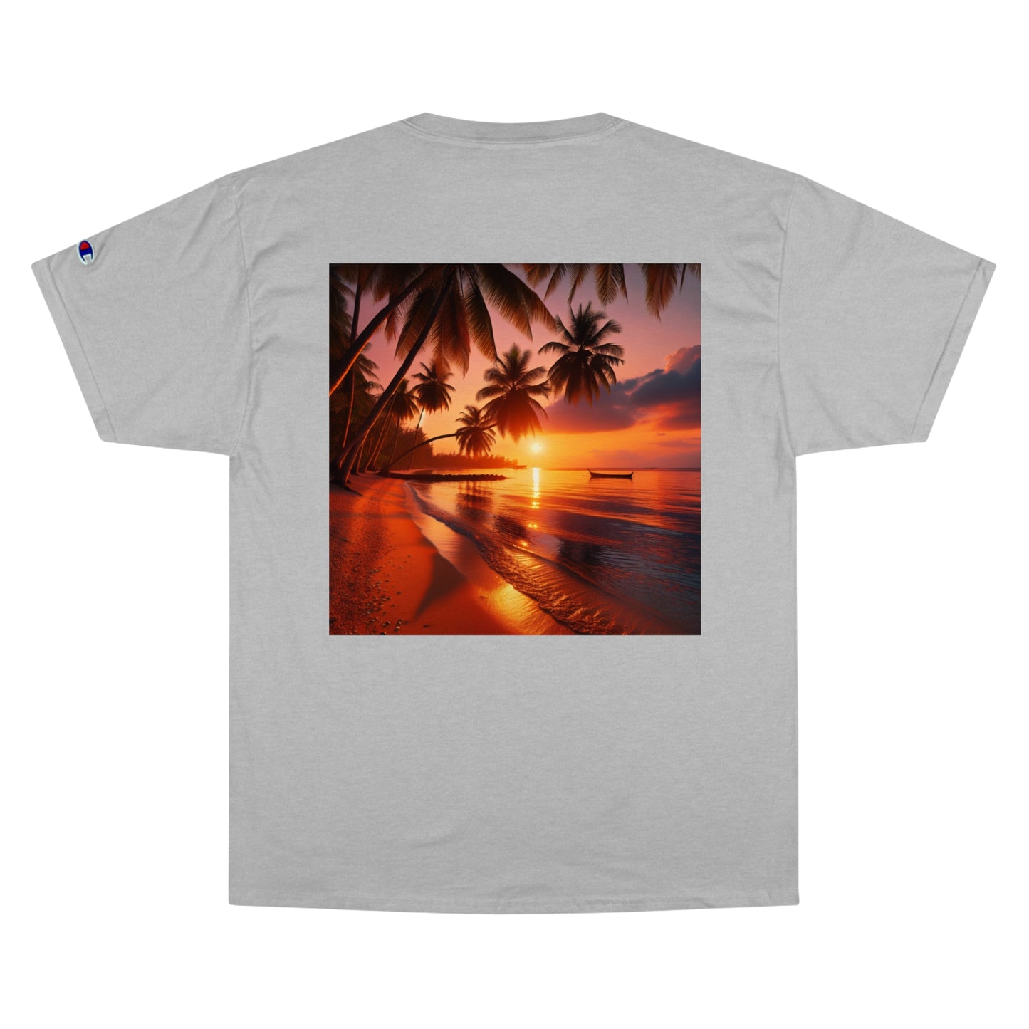 "Paradise Serenity: A Tropical Sunset Symphony" - Champion Tee Tropical Beach Sunset with Palm Trees