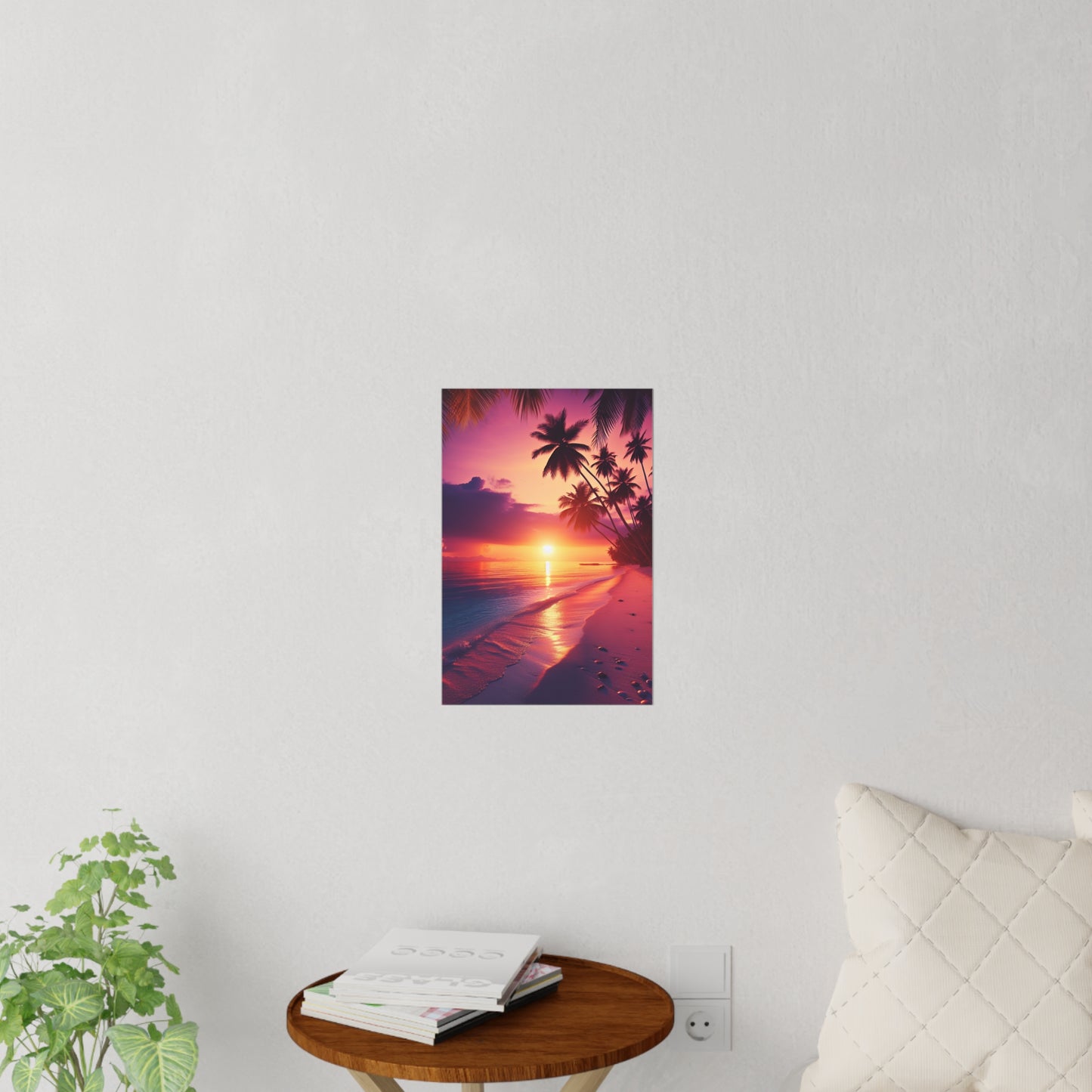 "Paradise Twilight: Palm Silhouettes on Azure Canvases" - Tropical Beach at Sunset Repositionanable Wall Art