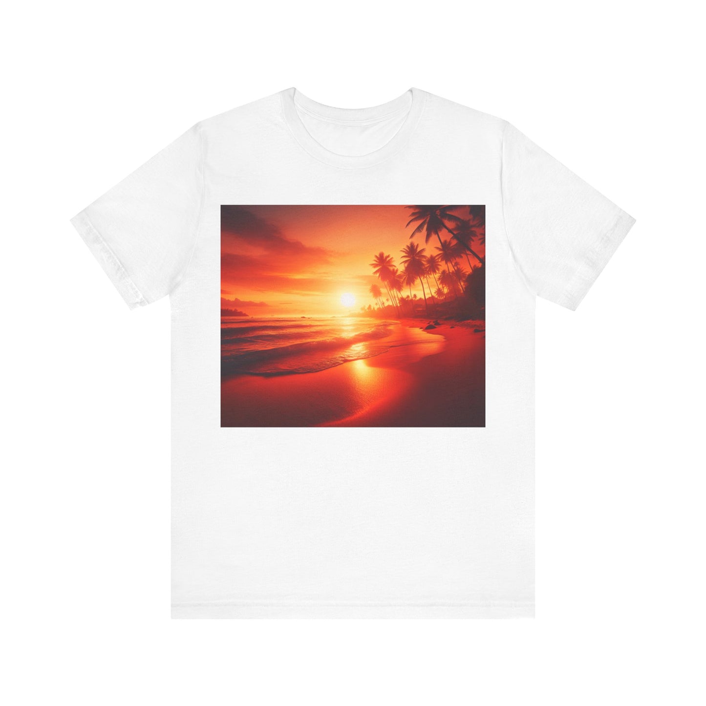 "Paradise's Palette: A Tropical Sundown Symphony" - Tropical Beach Sunset with Palm Trees Unisex Tee