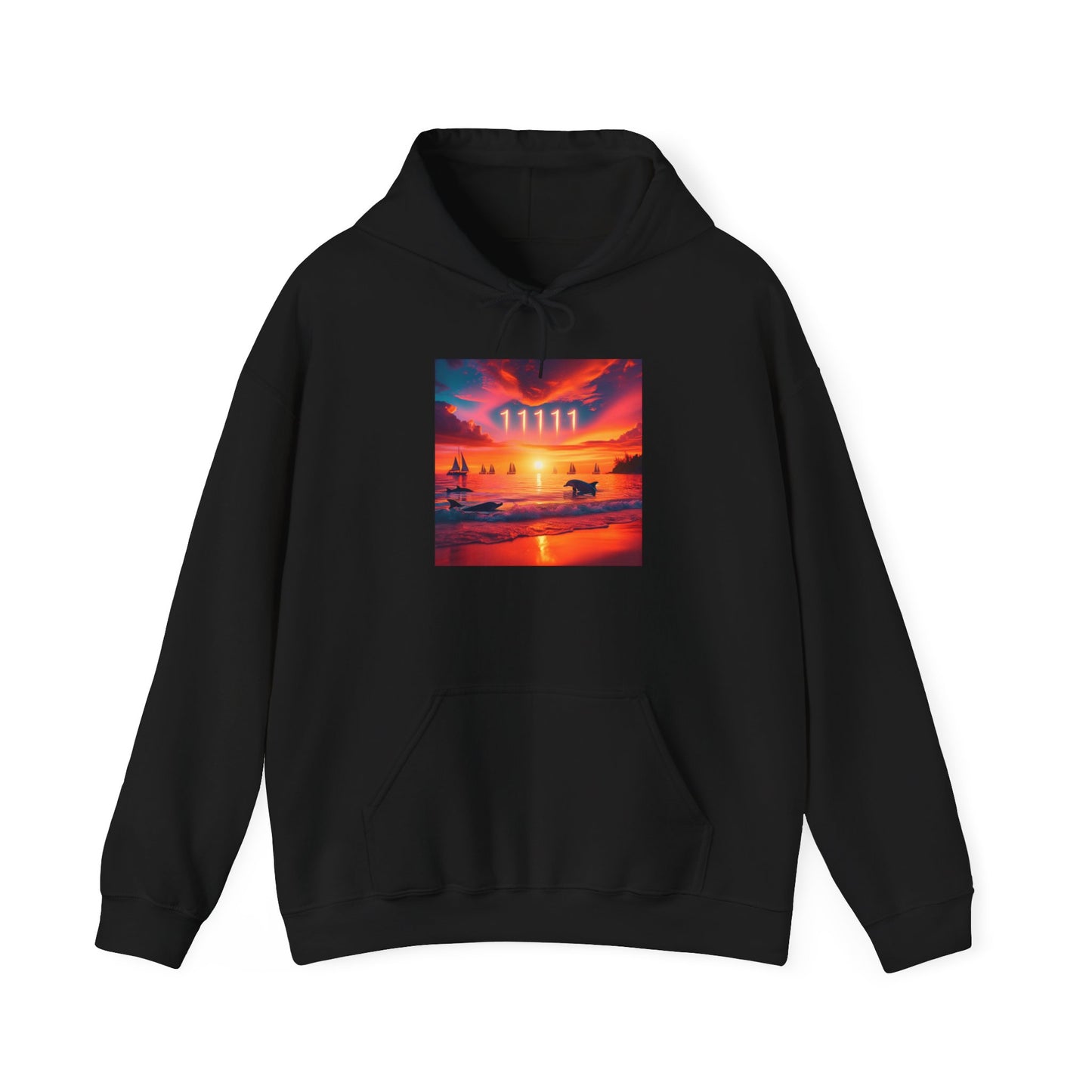 Tropical Beach Sunset Hoodie, Angel Number 11111 Spiritual Journey Sweatshirt, Manifesting Goals, Trust in Yourself, Men Women Dolphin