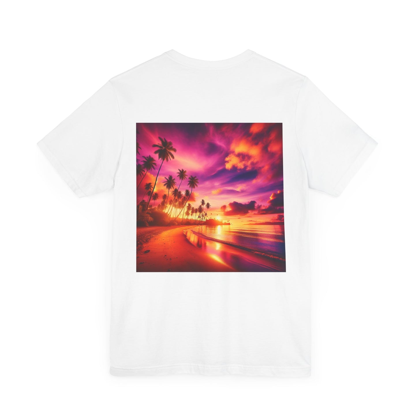 "Paradise Serenity: Tropical Twilight" - Tropical Beach Sunset with Palm Trees Unisex Tee