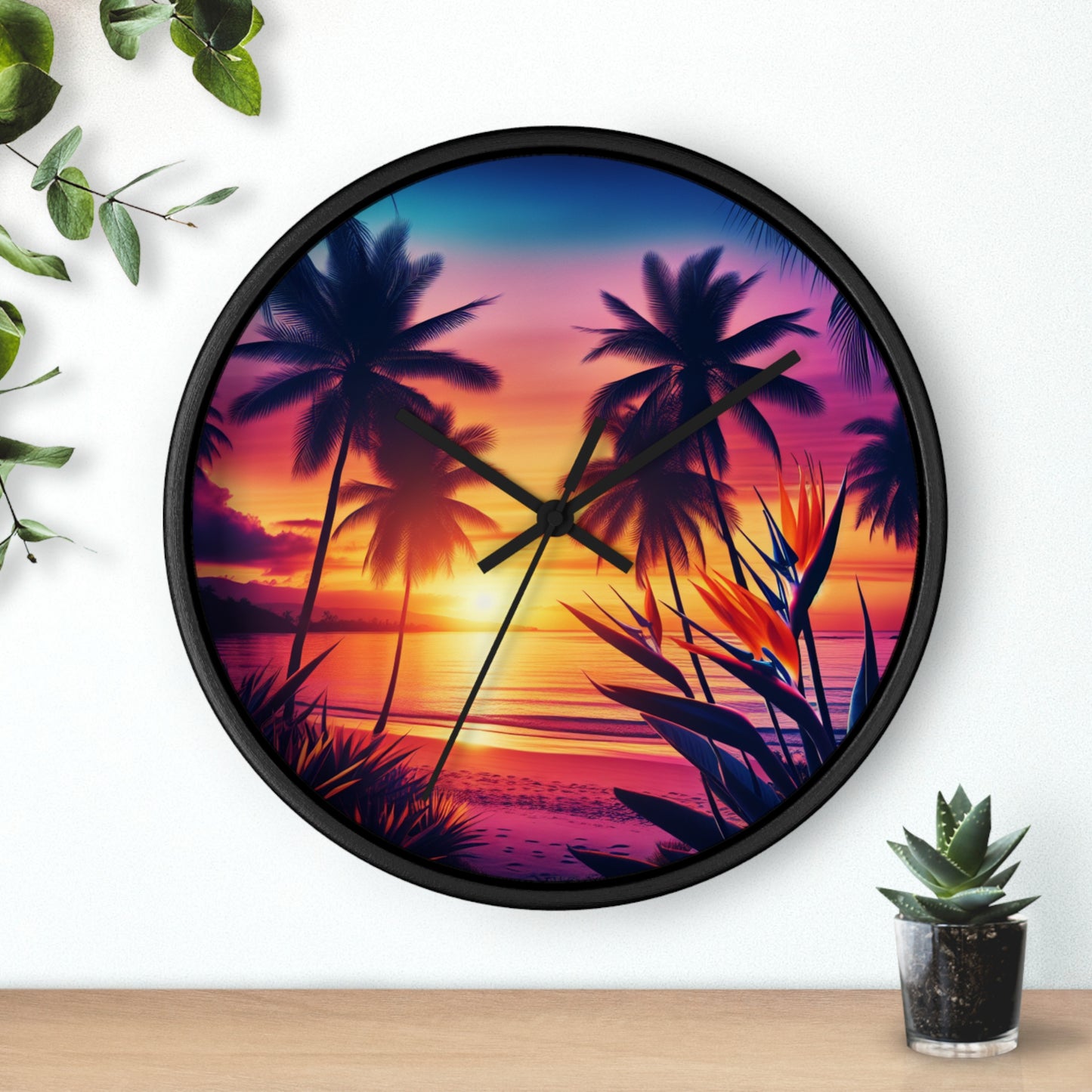 "Paradise's Lavender Twilight" - Tropical Beach at Sunset 10" Wall Art Clock