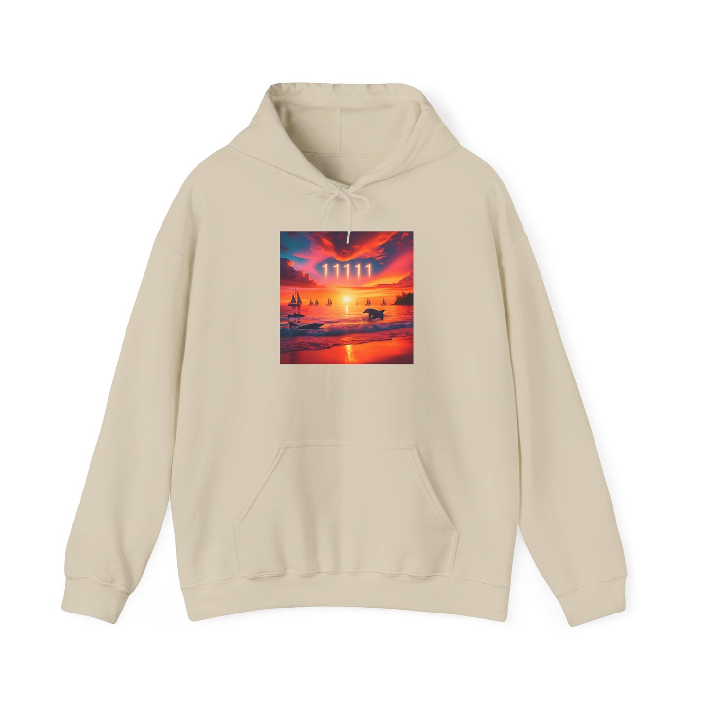 Tropical Beach Sunset Hoodie, Angel Number 11111 Spiritual Journey Sweatshirt, Manifesting Goals, Trust in Yourself, Men Women Dolphin