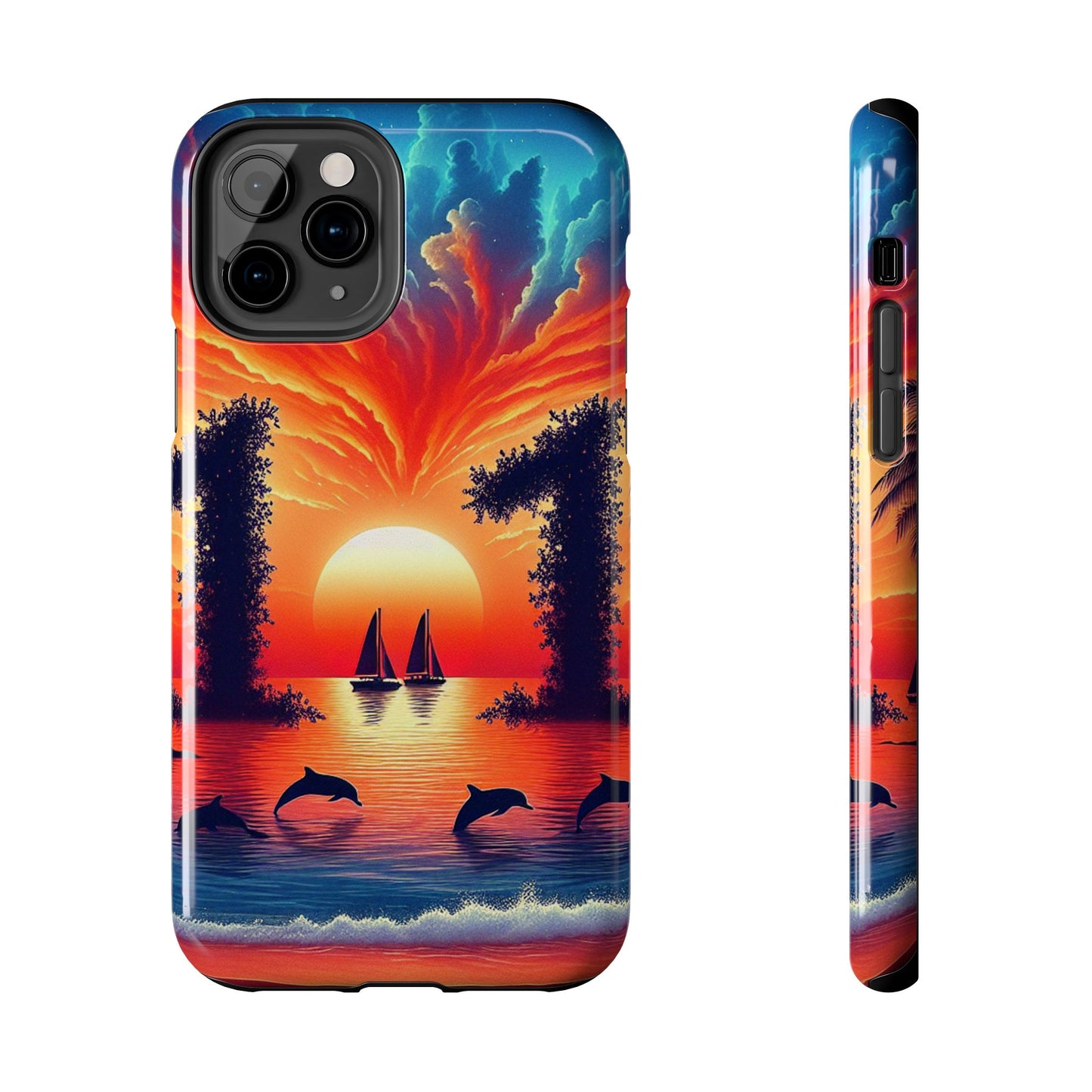 Iphone 16 15 14 13 12 11 10 9 8 7 Pro Plus and MaxTough Phone Case "Paradise Horizon: A Tropical Twilight Serenade" -  1111 Tropical Beach Art