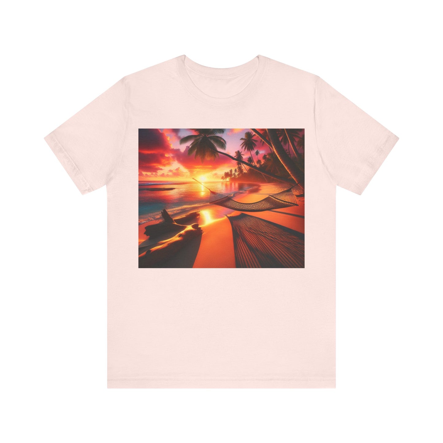 "Paradise Embrace: A Tropical Beach Sunset Symphony" - Tropical Beach Sunset with Palm Trees Unisex Tee