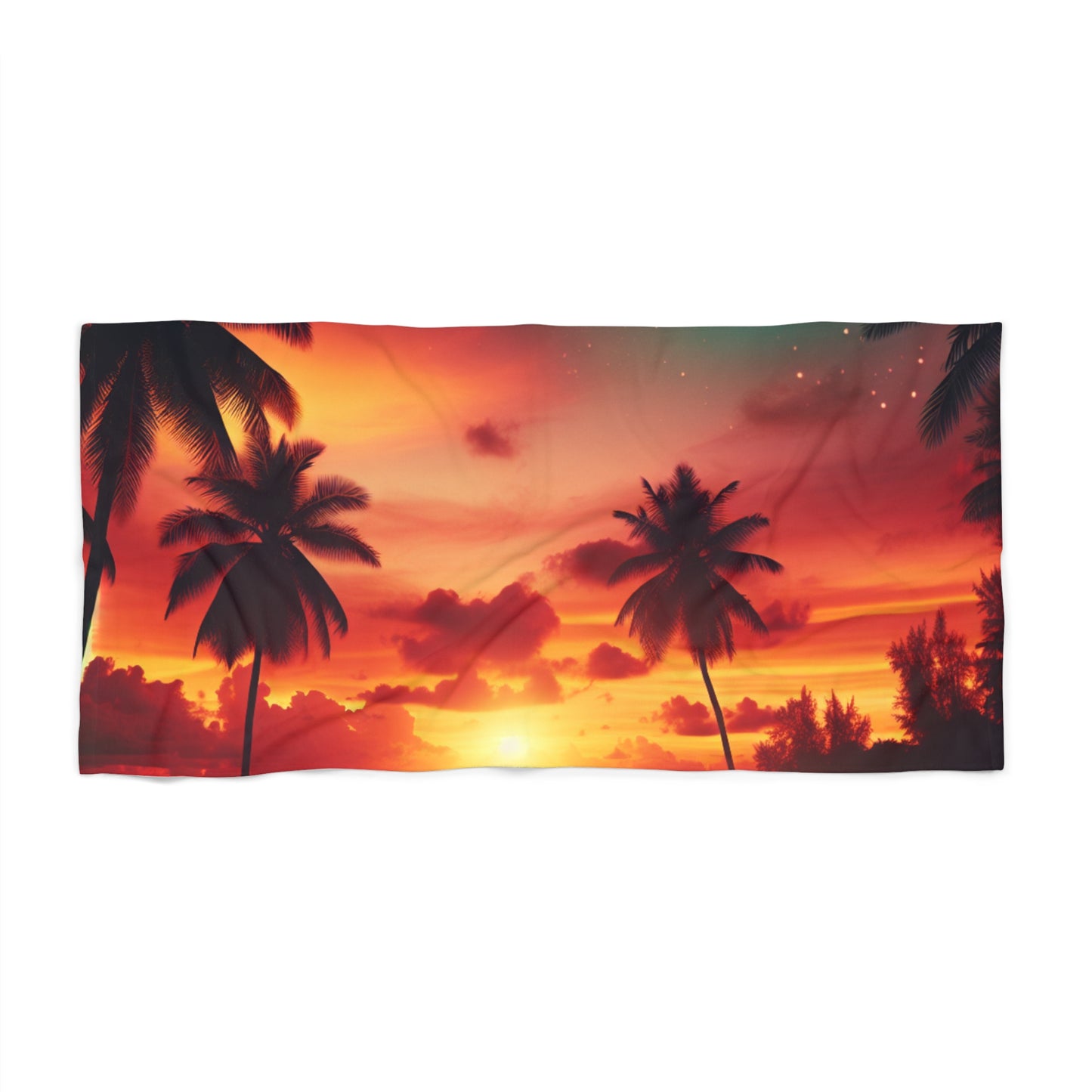 "Paradise Serenity: Tropical Twilight Symphony" - Tropical Beach Sunset with Palm Trees Beach Towel