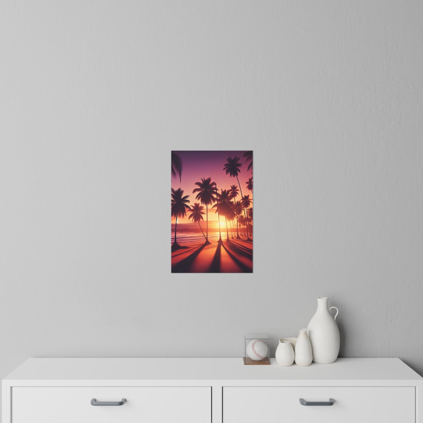"Emerald Twilight: A Paradise Oasis" - Tropical Beach at Sunset Repositionanable Wall Art
