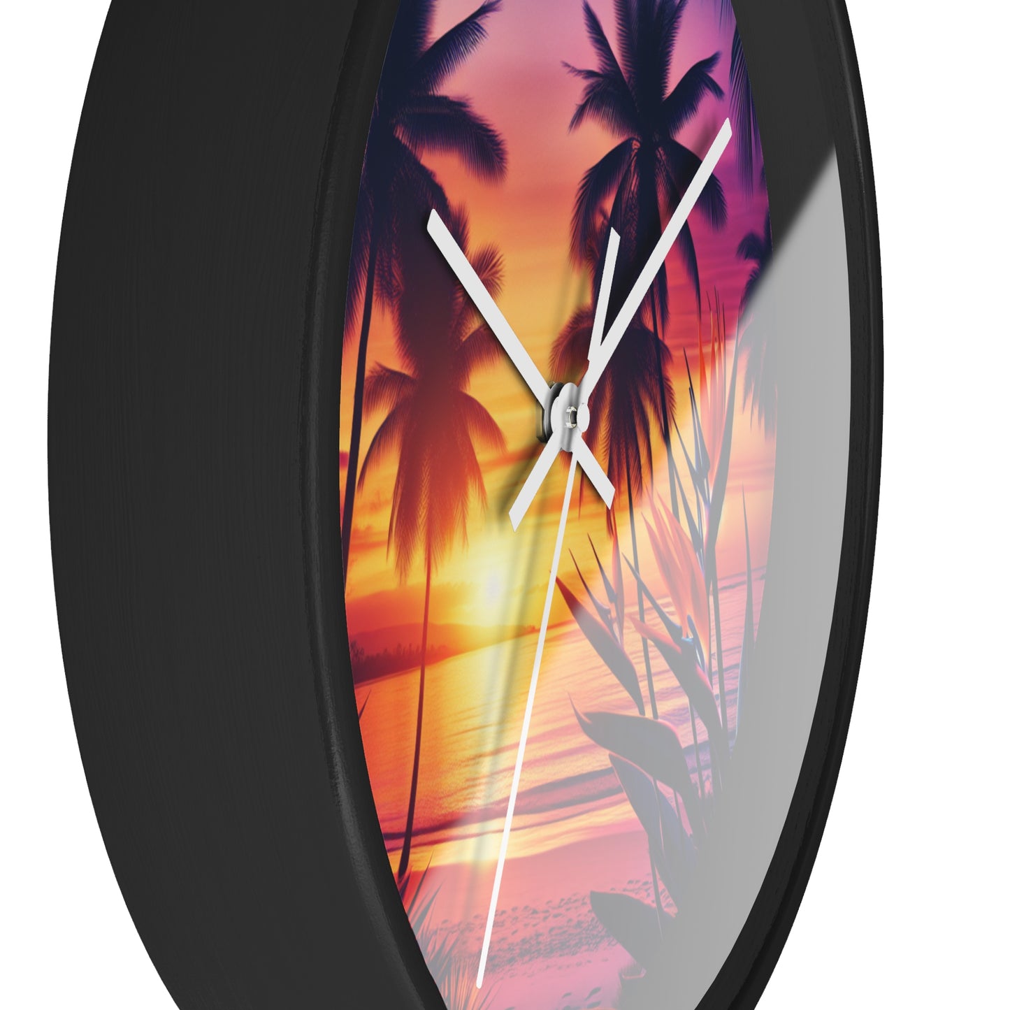 "Paradise's Lavender Twilight" - Tropical Beach at Sunset 10" Wall Art Clock