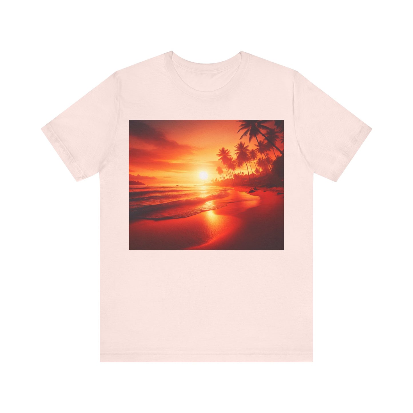 "Paradise's Palette: A Tropical Sundown Symphony" - Tropical Beach Sunset with Palm Trees Unisex Tee