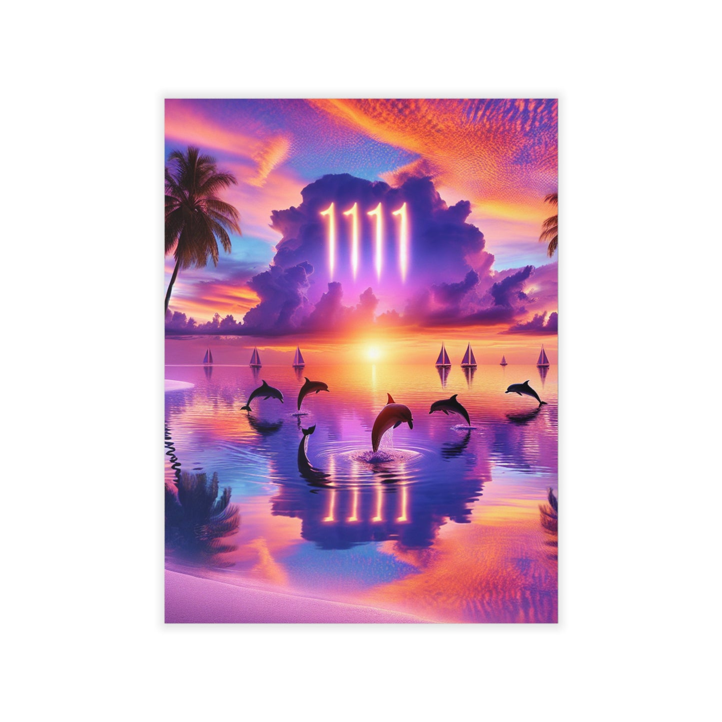 Repositionanable Wall Art 1111 "Paradise Dusk: An Equatorial Symphony" - Tropical Beach at Sunset