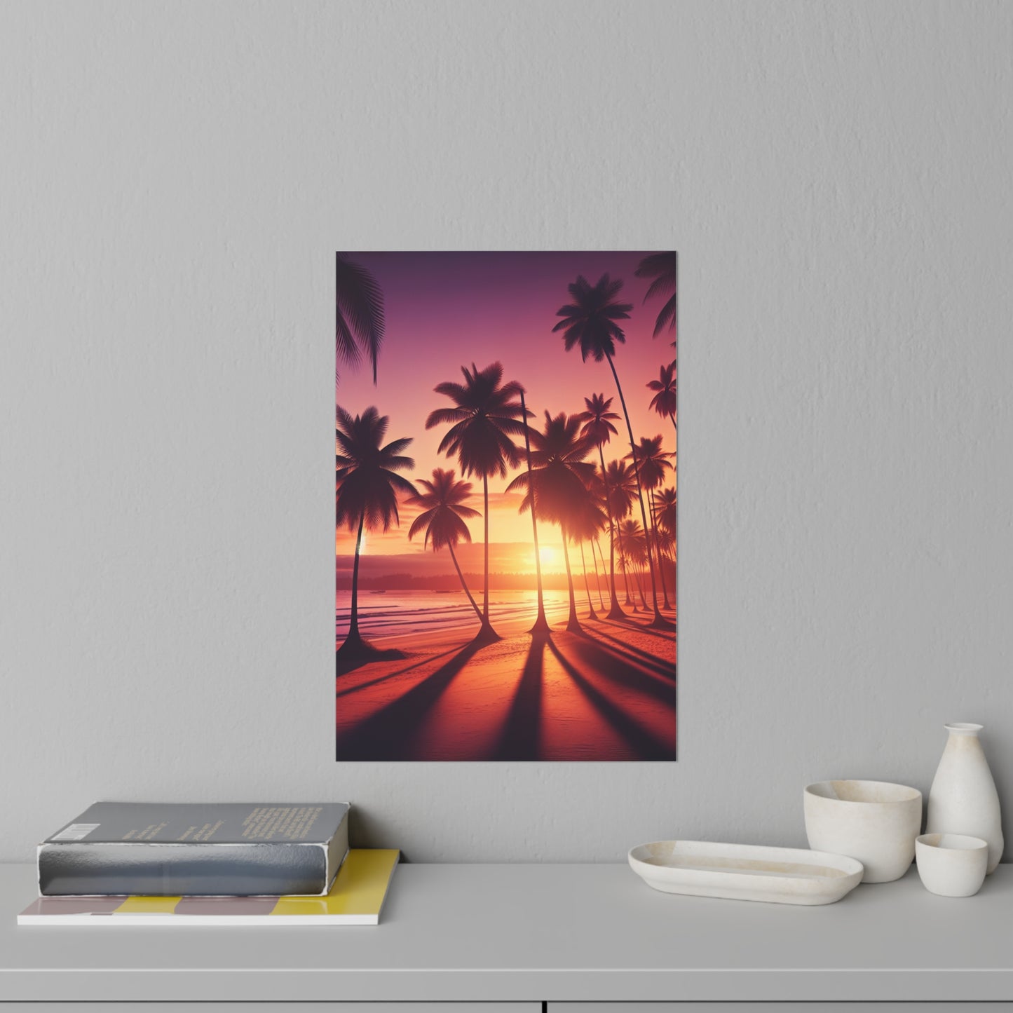 "Emerald Twilight: A Paradise Oasis" - Tropical Beach at Sunset Repositionanable Wall Art