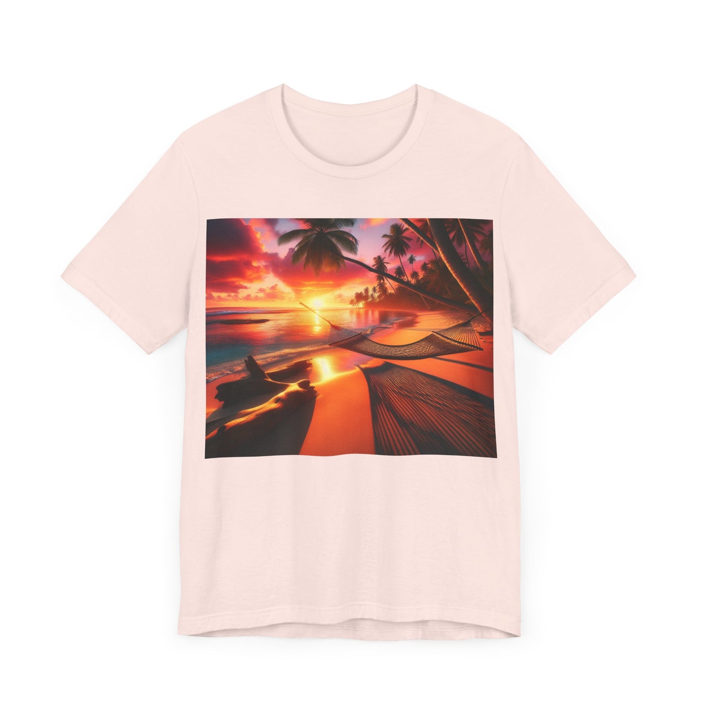 "Paradise Embrace: A Tropical Beach Sunset Symphony" - Tropical Beach Sunset with Palm Trees Unisex Tee