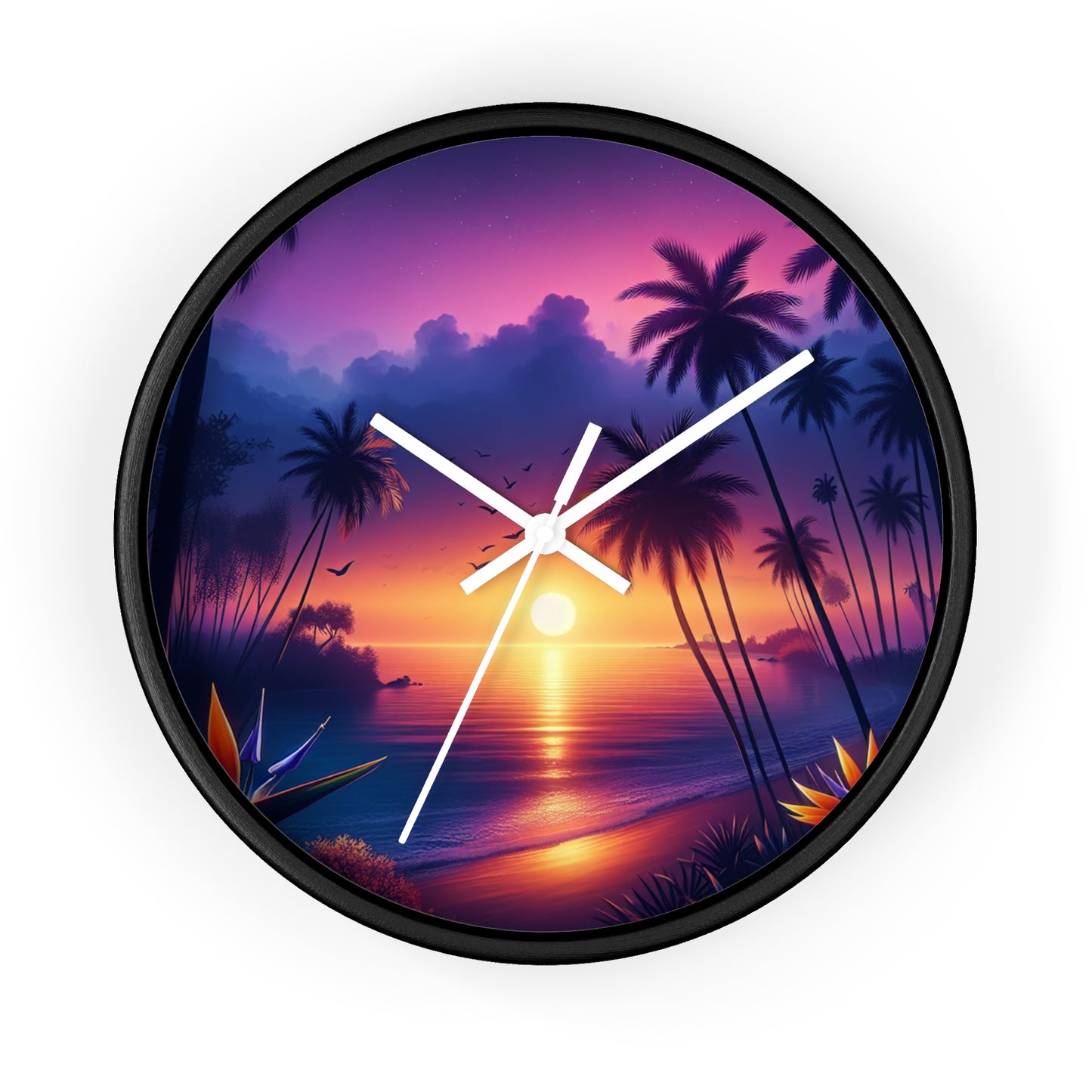 "Paradise's Dusk Symphony" - Tropical Beach at Sunset 10" Wall Art Clock