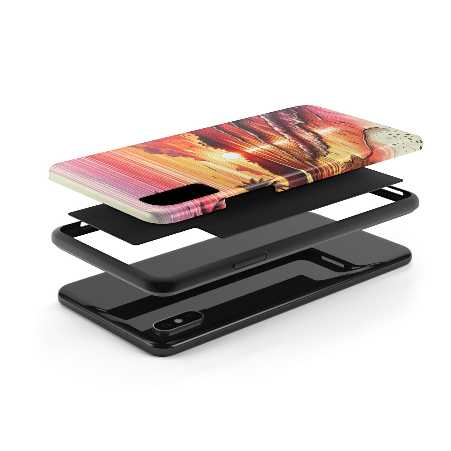 "Paradise Embers: A Tropical Sundown Symphony" - Tropical Beach Sunset Art Tough Phone Case for Iphone and Samsung Galaxy s20 s21 s22 s23 s24