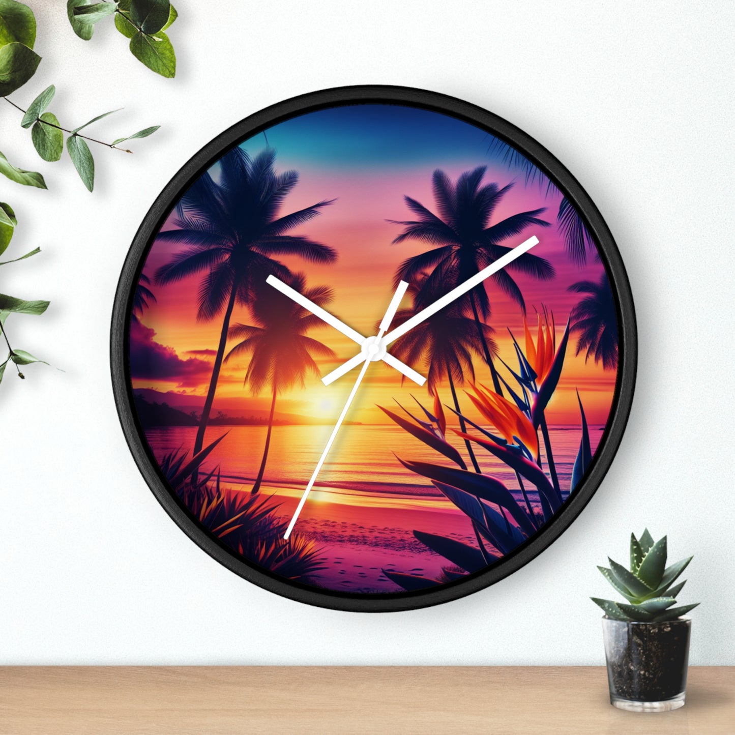 "Paradise's Lavender Twilight" - Tropical Beach at Sunset 10" Wall Art Clock