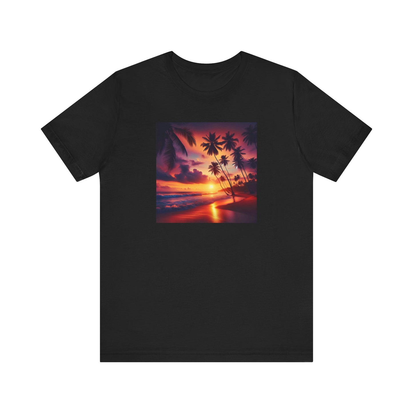 "Paradise Twilight: An Enchanted Island Dusk" - Tropical Beach Sunset with Palm Trees Unisex Tee