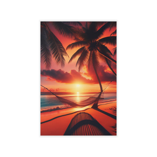 "Tropical Twilight Serenity: An Ode to Palm Paradises" - Tropical Beach at Sunset Repositionanable Wall Art