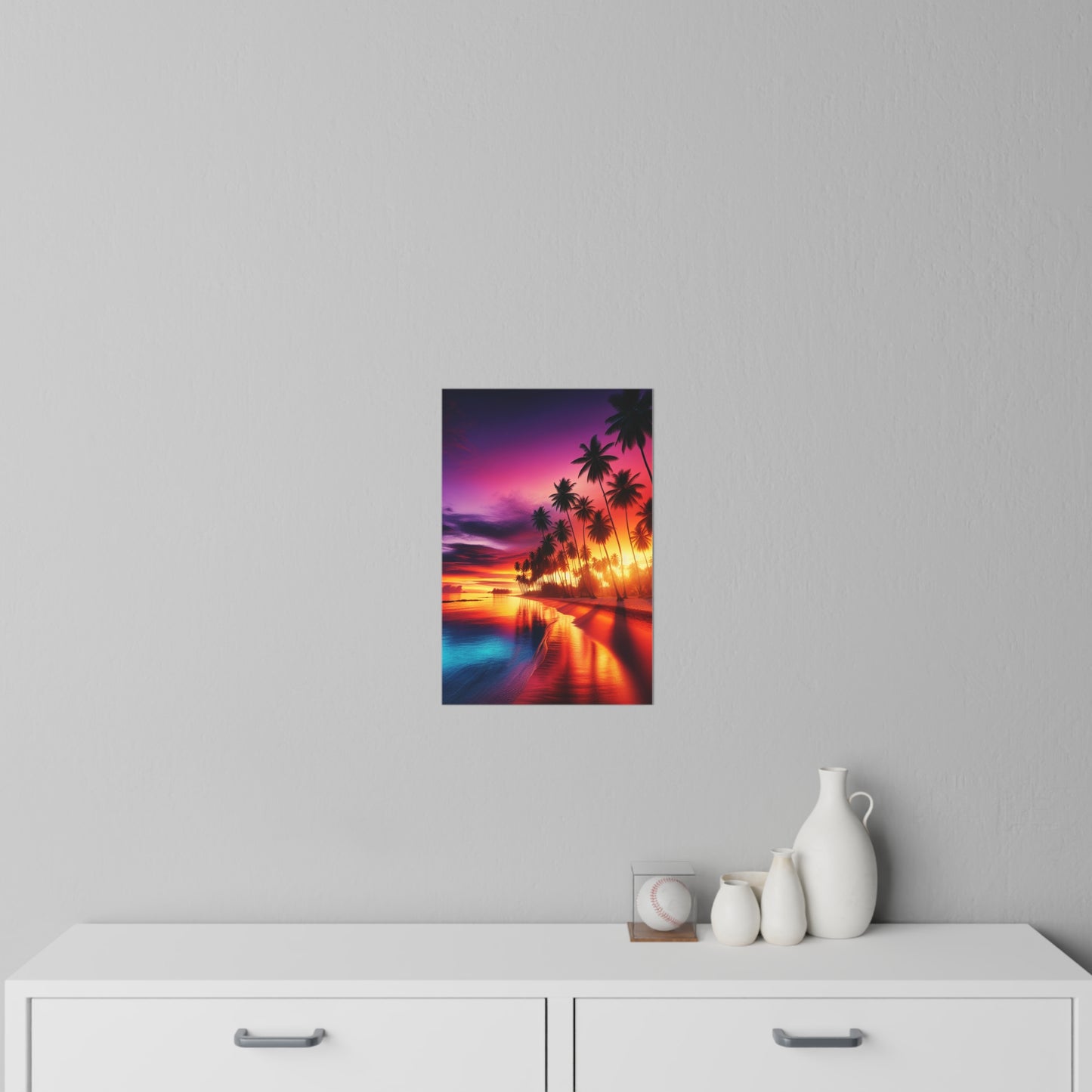 "Paradise Palette: A Tropical Twilight" - Tropical Beach at Sunset Repositionanable Wall Art