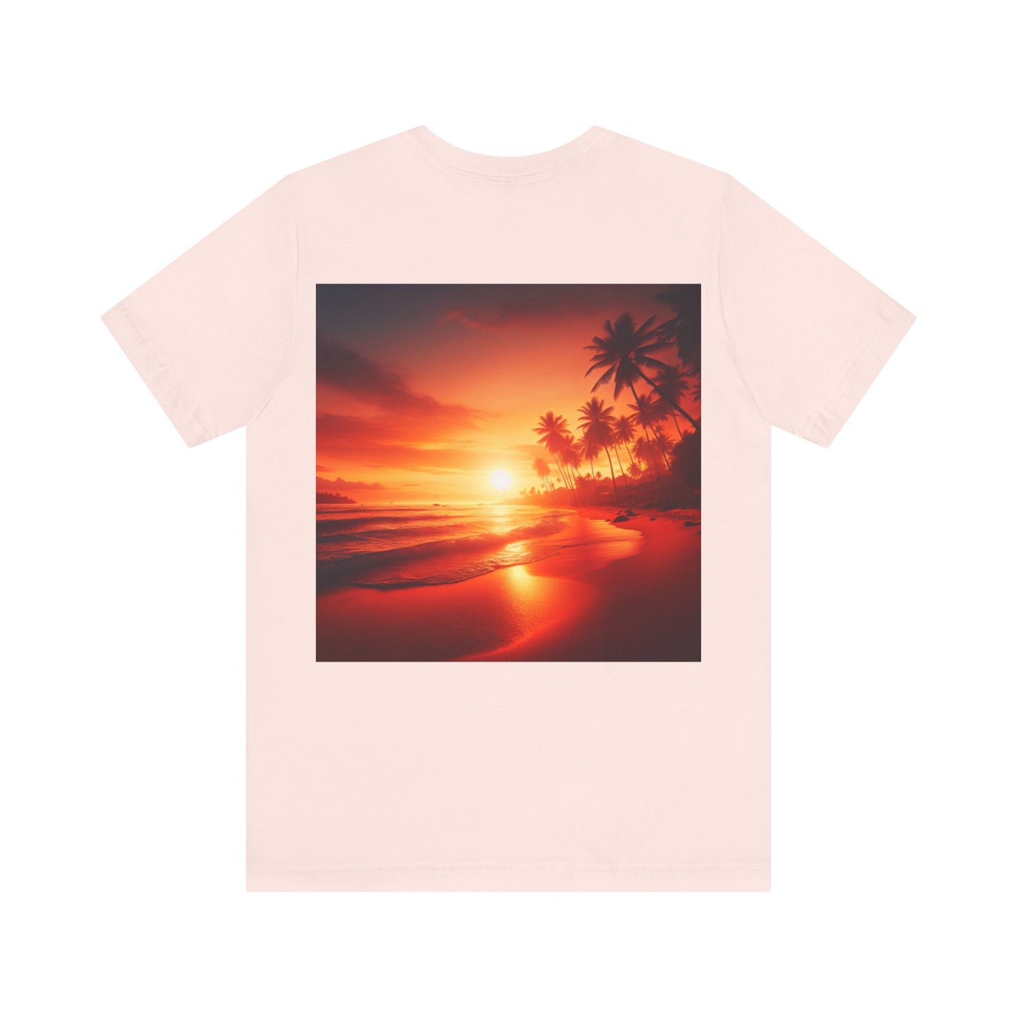 "Paradise's Palette: A Tropical Sundown Symphony" - Tropical Beach Sunset with Palm Trees Unisex Tee