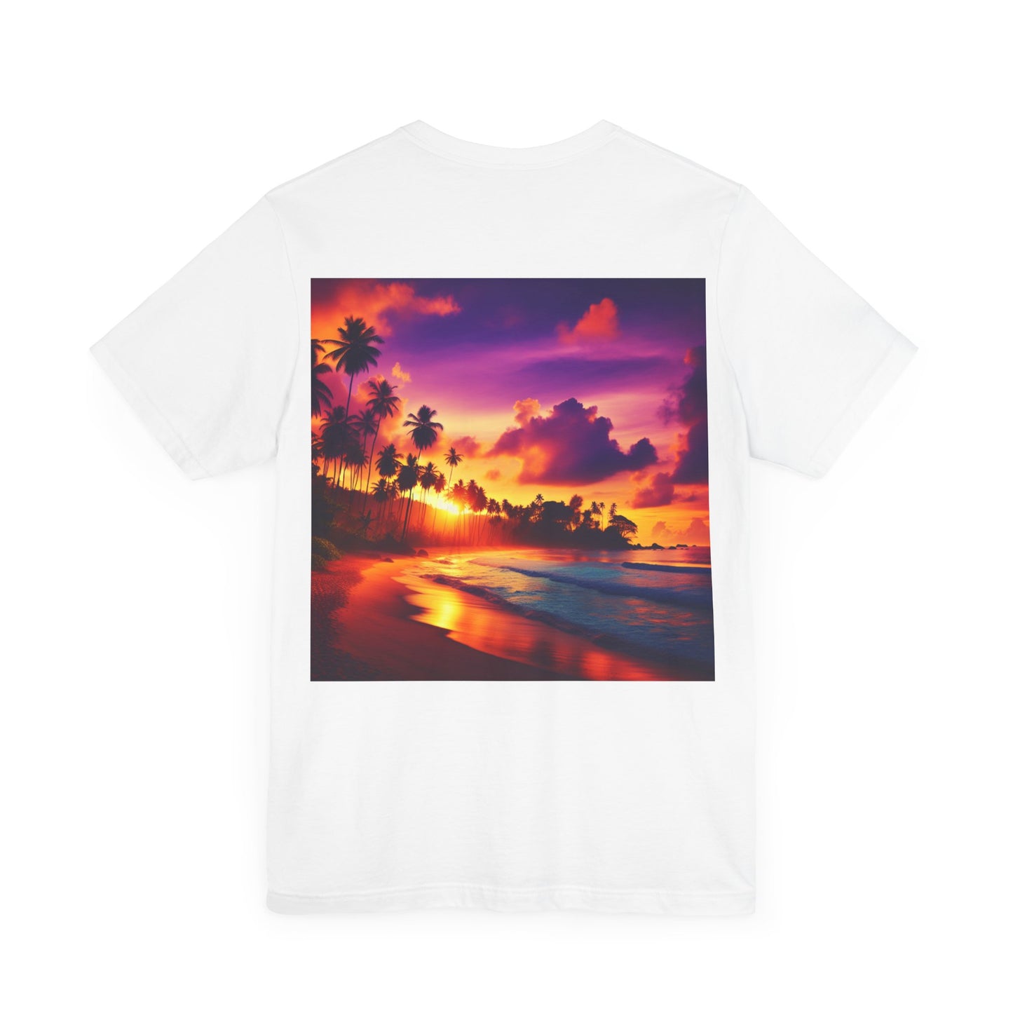 "Paradise Twilight: A Tropic Beach Sunset Symphony" - Tropical Beach Sunset with Palm Trees Unisex Tee