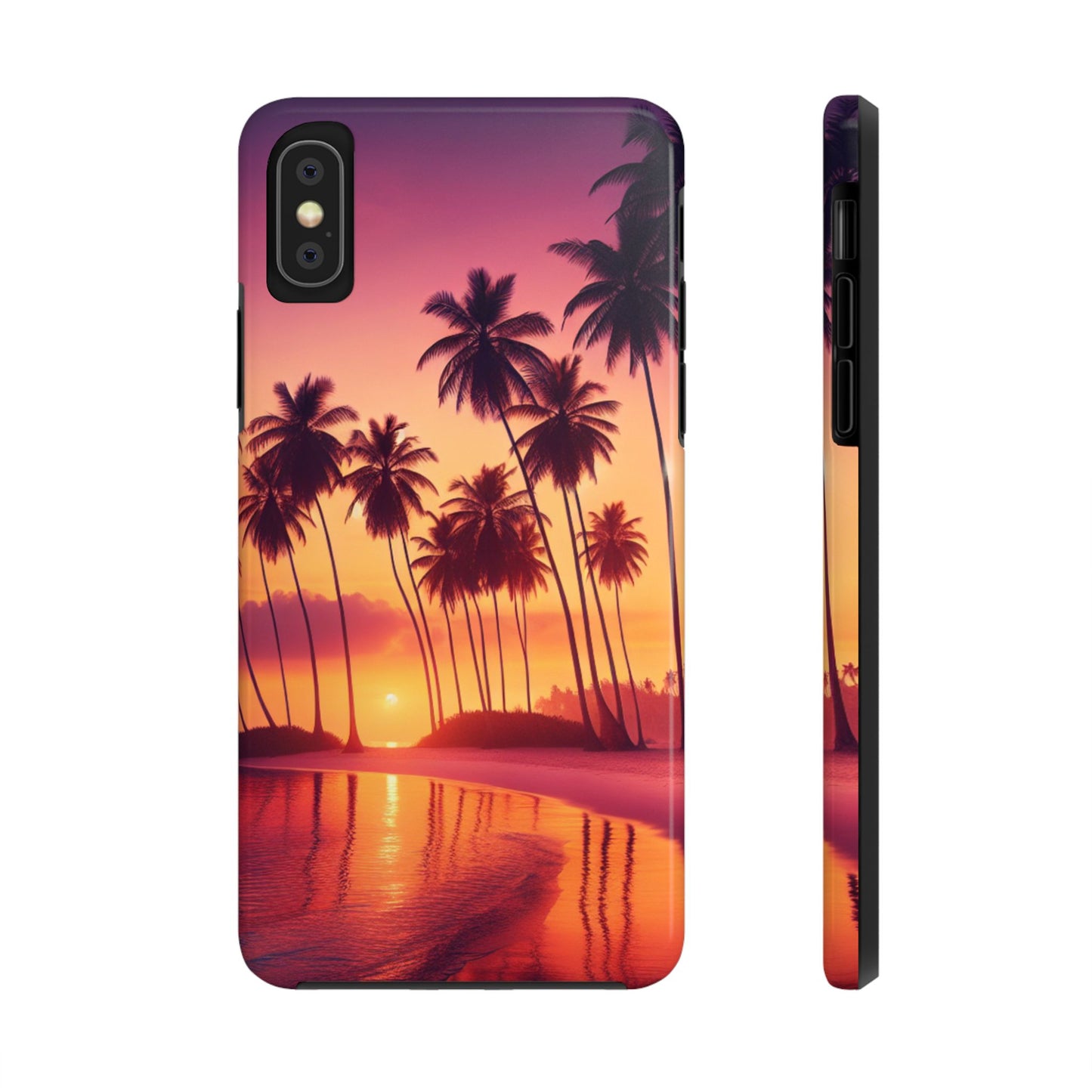 "Paradise Twilight: Tropical Sunset Serenade" - Tropical Beach Sunset Art Iphone and Samsung Tough Phone Case Galaxy s20 s21 s22 s23 s24