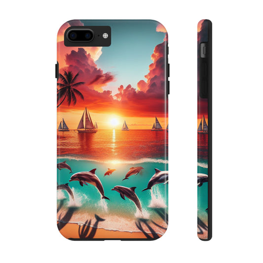 Iphone 16 15 14 13 12 10 9 8 7 Pro Plus and MaxTough Phone Case "Serene Shores: An Ode to Tropical Twilight" -  1111 Tropical Beach Art