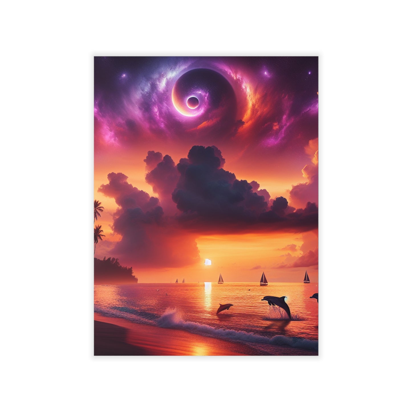 Repositionanable Wall Art 1111 "Paradise Serenade: A Tropical Twilight Symphony" - Tropical Beach at Sunset