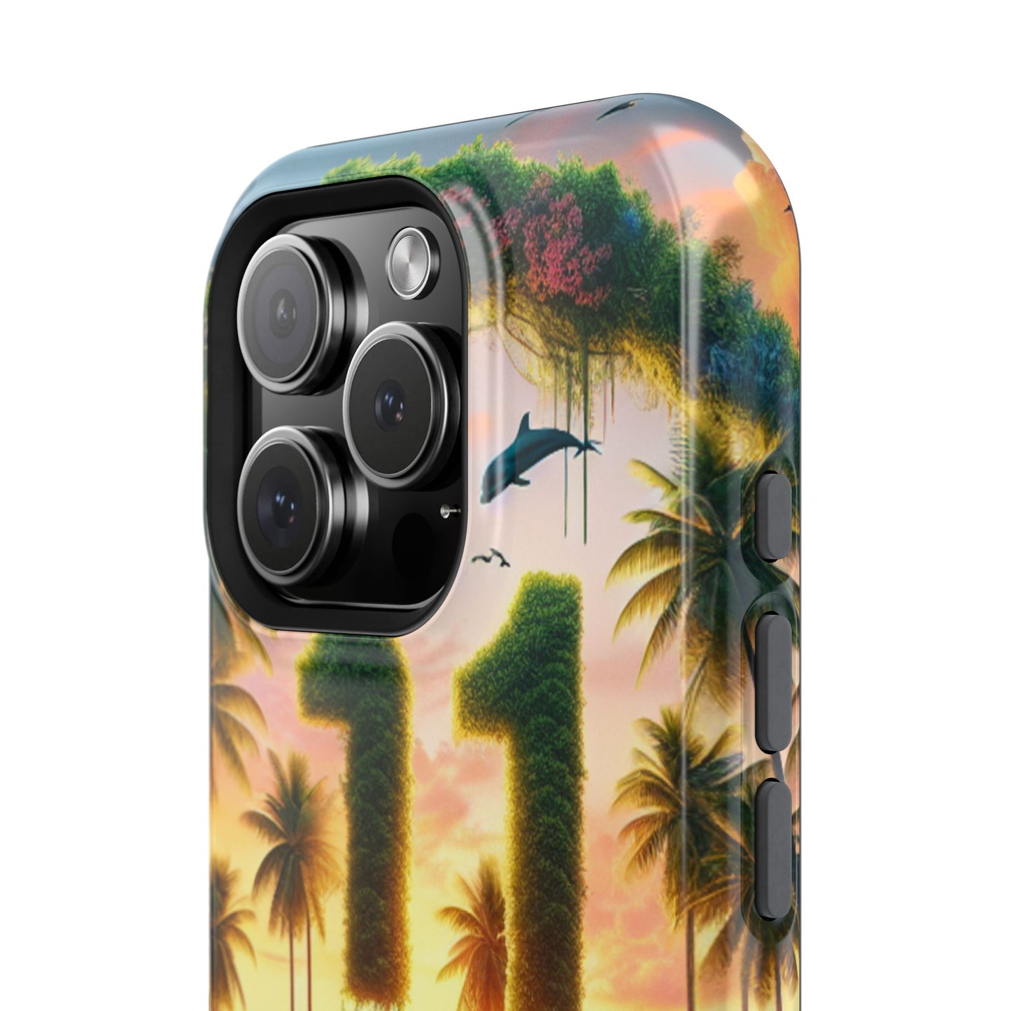 Magnetic Tough Cases, Iphone Case with Tropical Beach Sunset Dolphins and Sailboats HD Art, Angel Number 11, Sundrenched Serenity, Tropical