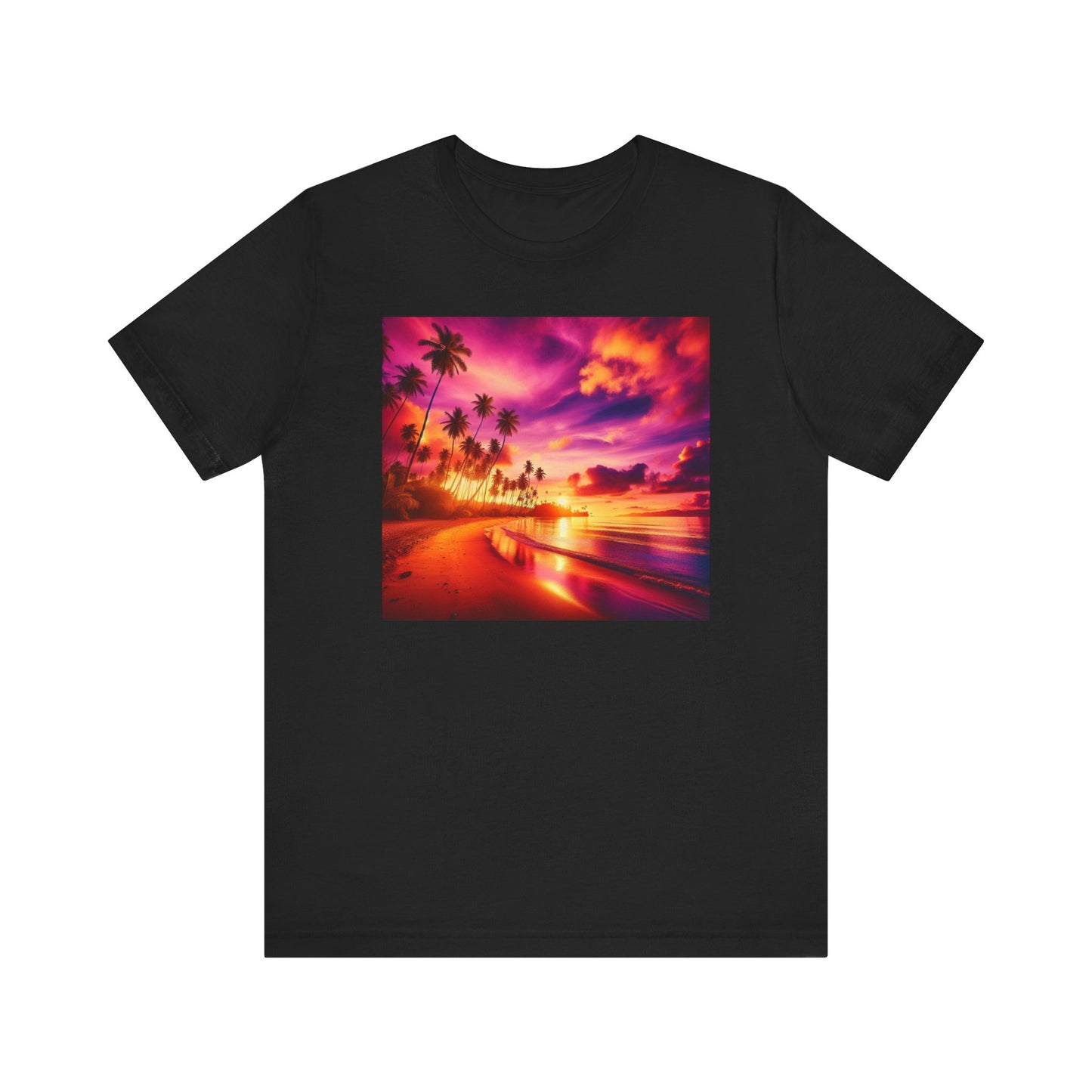 "Paradise Serenity: Tropical Twilight" - Tropical Beach Sunset with Palm Trees Unisex Tee