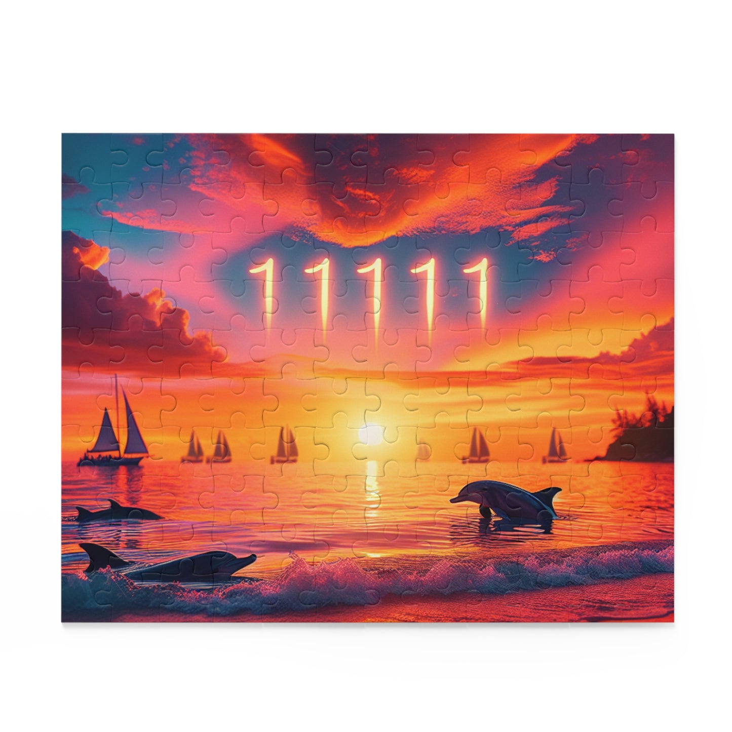 Jigsaw Puzzle, Tropical Beach Sunset Dolphins Sailboats 11111, Mindful Intentions Reminder, Positive Mindset, Visualize Goals, Affirm