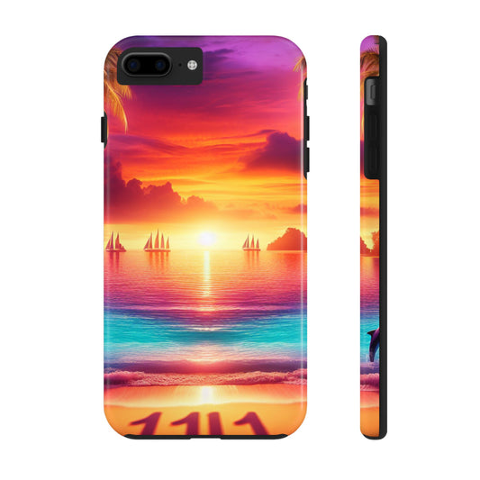 Iphone 16 15 14 13 12 10 9 8 7 Pro Plus and MaxTough Phone Case "Sunset Paradise: A Tropical Tranquility" -  1111 Tropical Beach Art