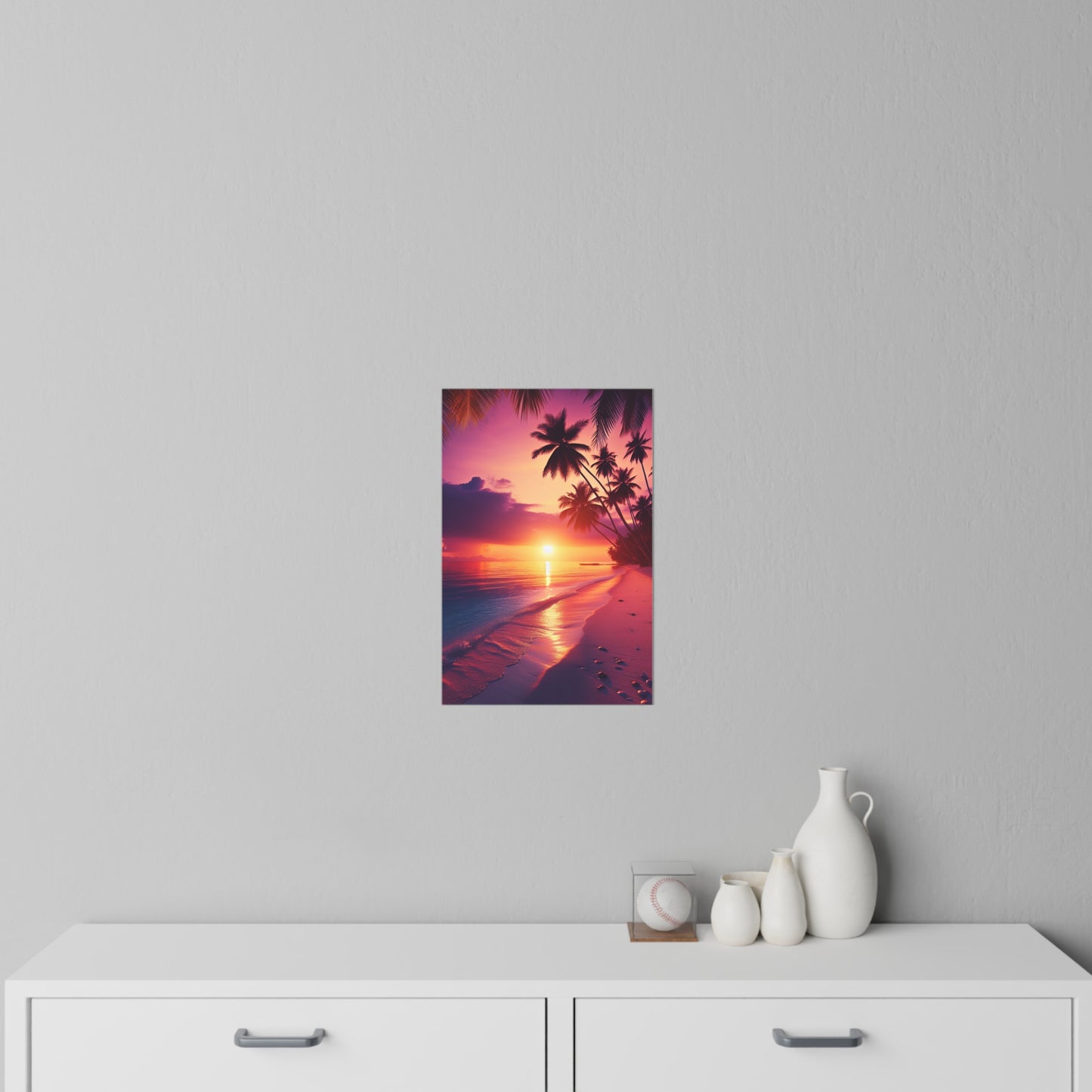 "Paradise Twilight: Palm Silhouettes on Azure Canvases" - Tropical Beach at Sunset Repositionanable Wall Art