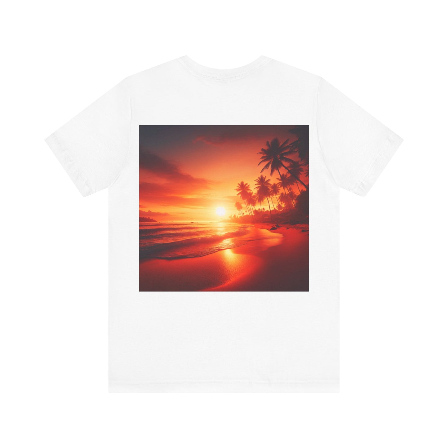 "Paradise's Palette: A Tropical Sundown Symphony" - Tropical Beach Sunset with Palm Trees Unisex Tee