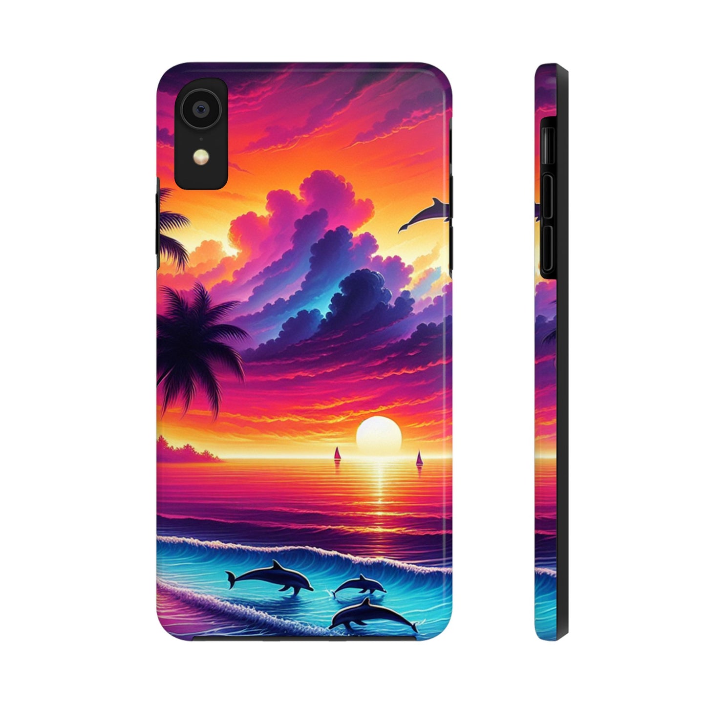 Iphone 16 15 14 13 12 10 9 8 7 Pro Plus and MaxTough Phone Case "Sundrenched Serenity: A Tropical Beach Twilight" -  1111 Tropical Beach Art