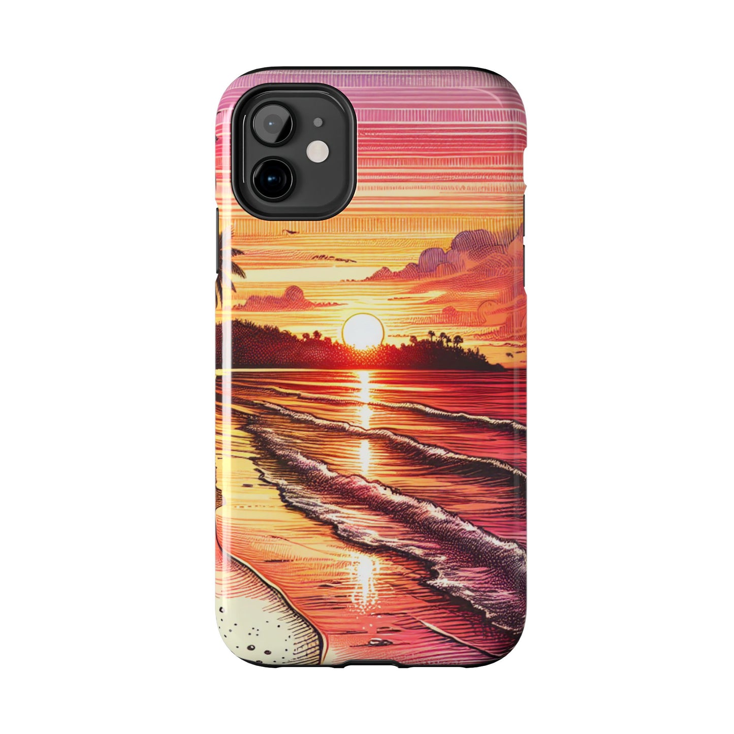 "Paradise Embers: A Tropical Sundown Symphony" - Tropical Beach Sunset Art Tough Phone Case for Iphone and Samsung Galaxy s20 s21 s22 s23 s24