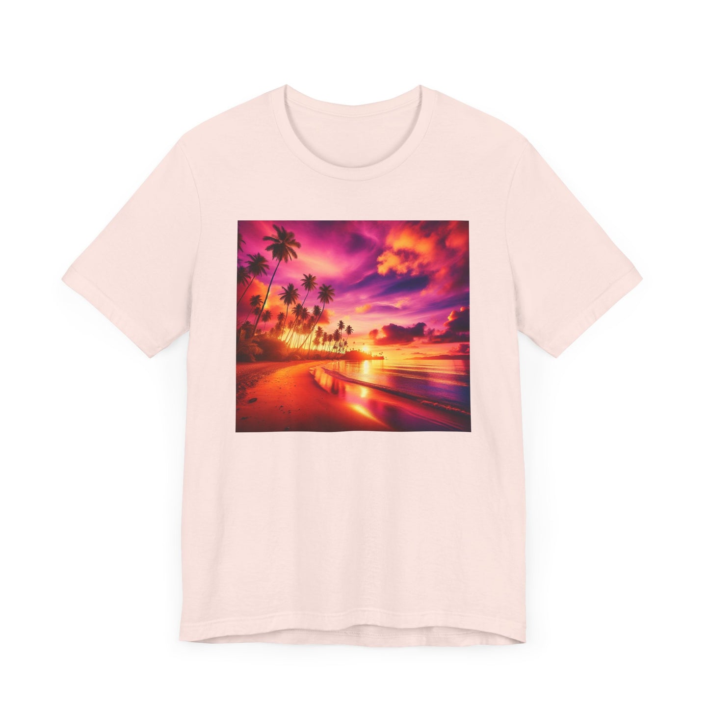 "Paradise Serenity: Tropical Twilight" - Tropical Beach Sunset with Palm Trees Unisex Tee