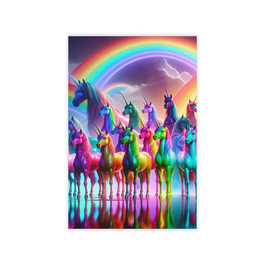 Whimsical NEON Unicorns in Rainbows Repositionable Wall Art Decals