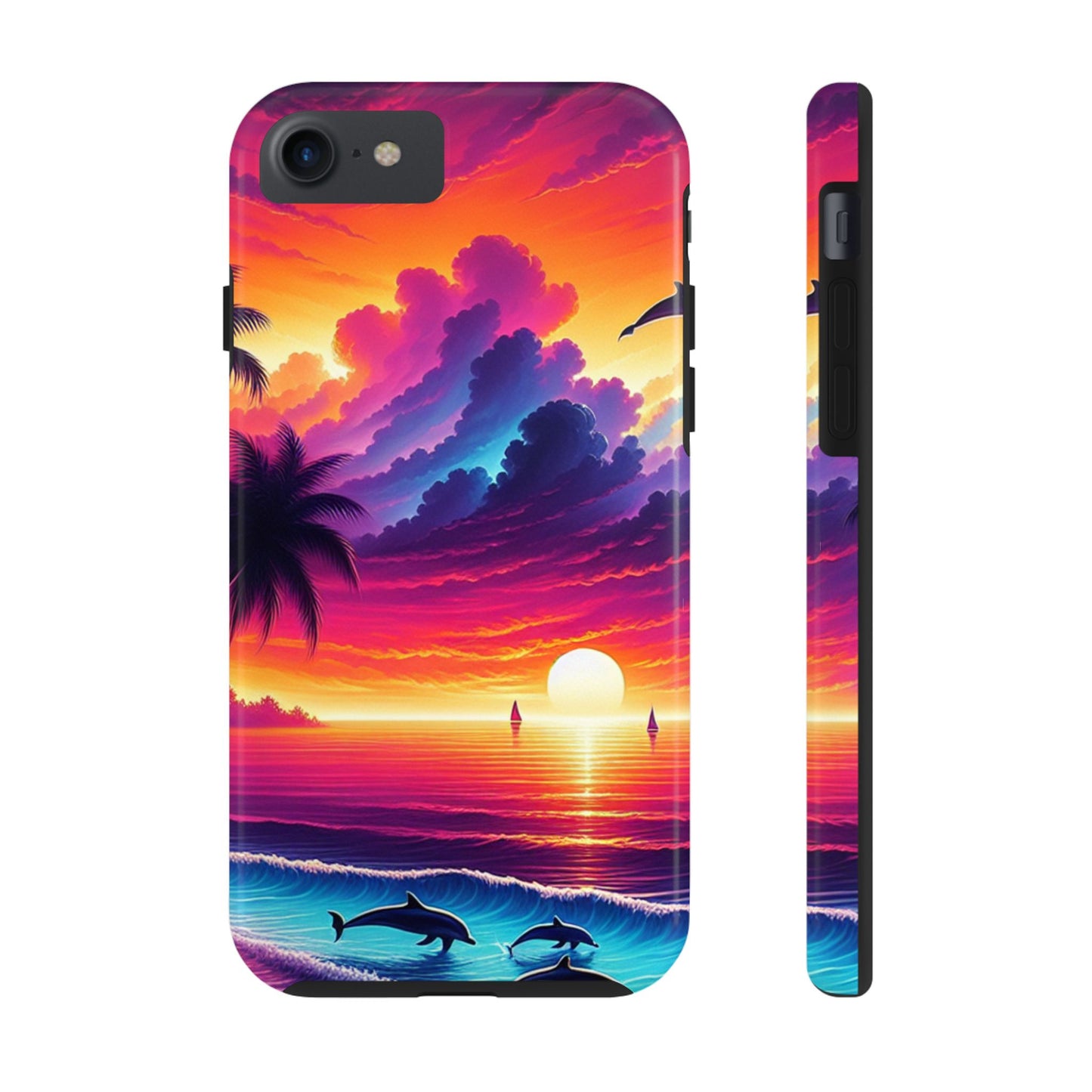 Iphone 16 15 14 13 12 10 9 8 7 Pro Plus and MaxTough Phone Case "Sundrenched Serenity: A Tropical Beach Twilight" -  1111 Tropical Beach Art