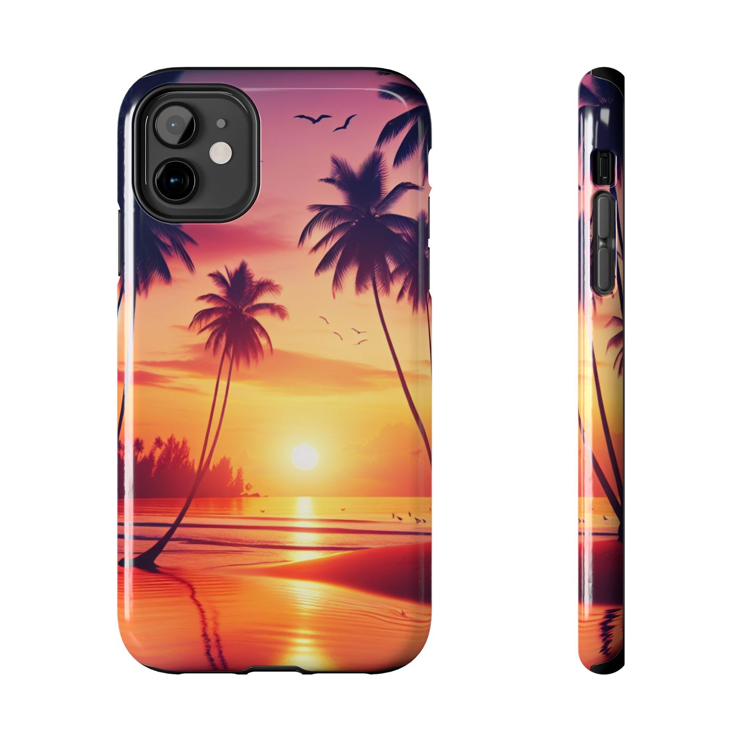 "Paradise Twilight: An Enchanting Tropical Serenade" - All Iphones 15 to 7 and Samsung Galaxy s24 to s21 Tough Phone Case with Tropical Beach Art