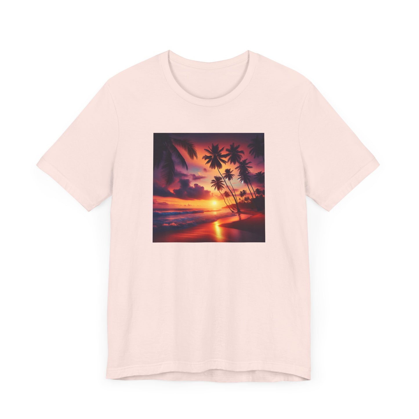 "Paradise Twilight: An Enchanted Island Dusk" - Tropical Beach Sunset with Palm Trees Unisex Tee