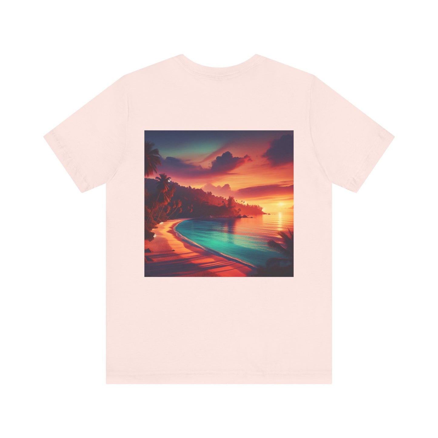 "Paradise Kissed - An Exotic Sunset Serenade" - Tropical Beach Sunset with Palm Trees Unisex Jersey Tee