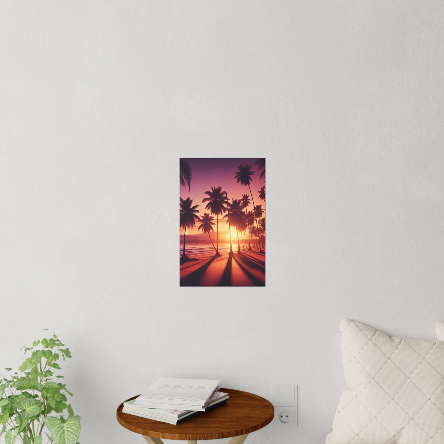 "Emerald Twilight: A Paradise Oasis" - Tropical Beach at Sunset Repositionanable Wall Art