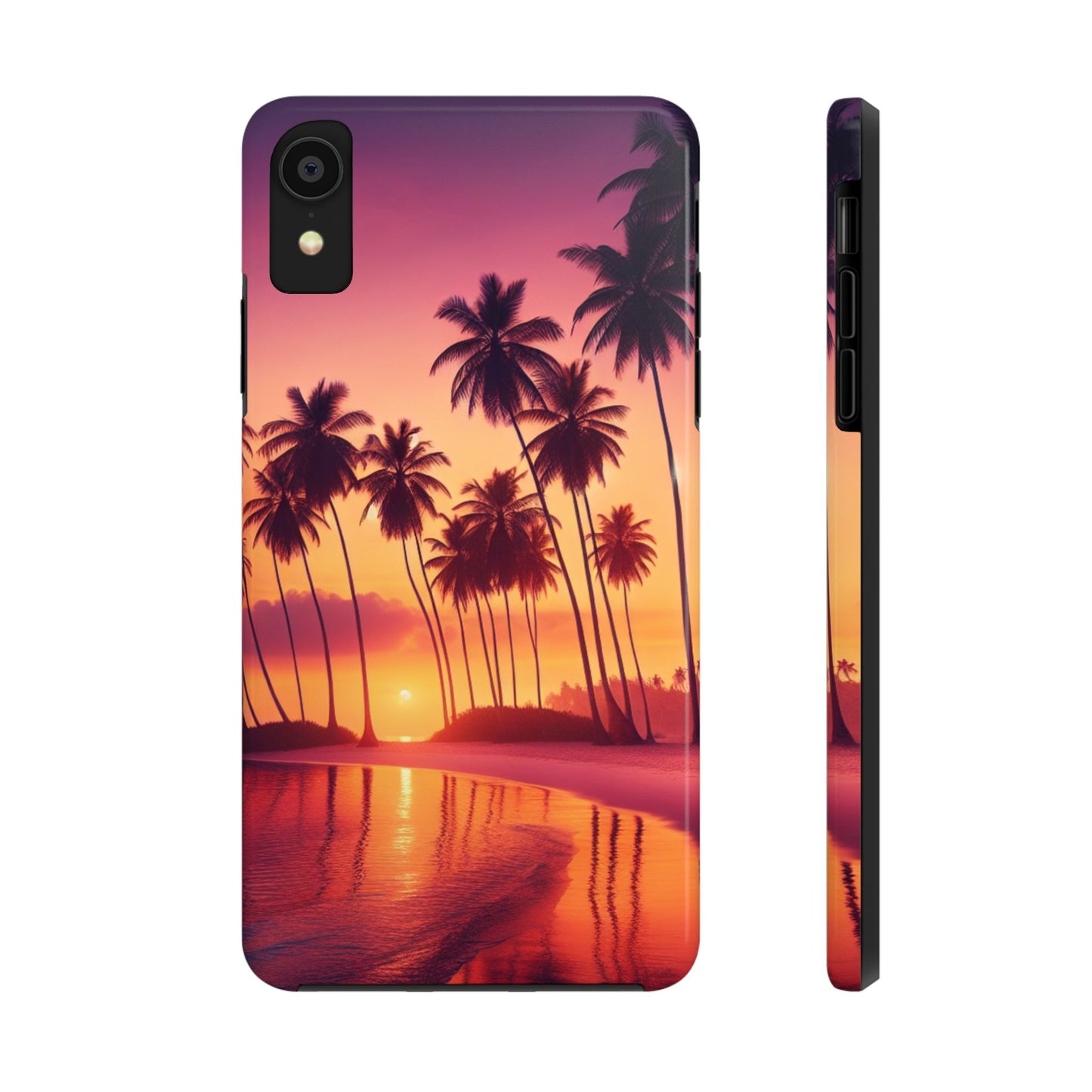 "Paradise Twilight: Tropical Sunset Serenade" - Tropical Beach Sunset Art Iphone and Samsung Tough Phone Case Galaxy s20 s21 s22 s23 s24