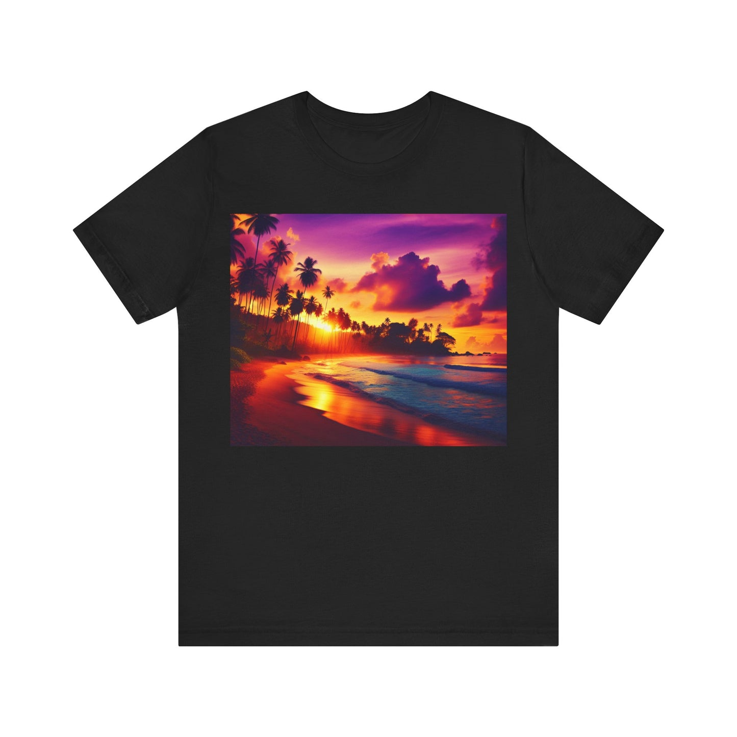 "Paradise Twilight: A Tropic Beach Sunset Symphony" - Tropical Beach Sunset with Palm Trees Unisex Tee