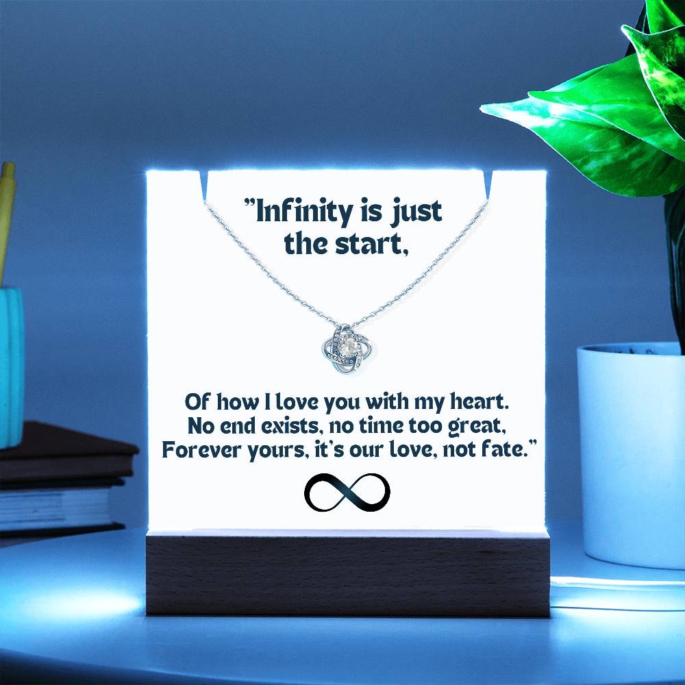 Color LED Acrylic Infinity Card White Background Black Text and  KNOT Necklace  For my Wife/ Girlfriend & Husband/ Boyfriend Infinite love Keepsake 1