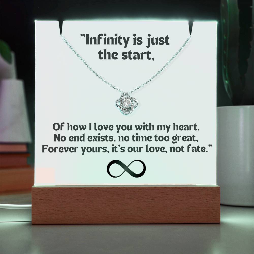 Color LED Acrylic Infinity Card White Background Black Text and  KNOT Necklace  For my Wife/ Girlfriend & Husband/ Boyfriend Infinite love Keepsake 1