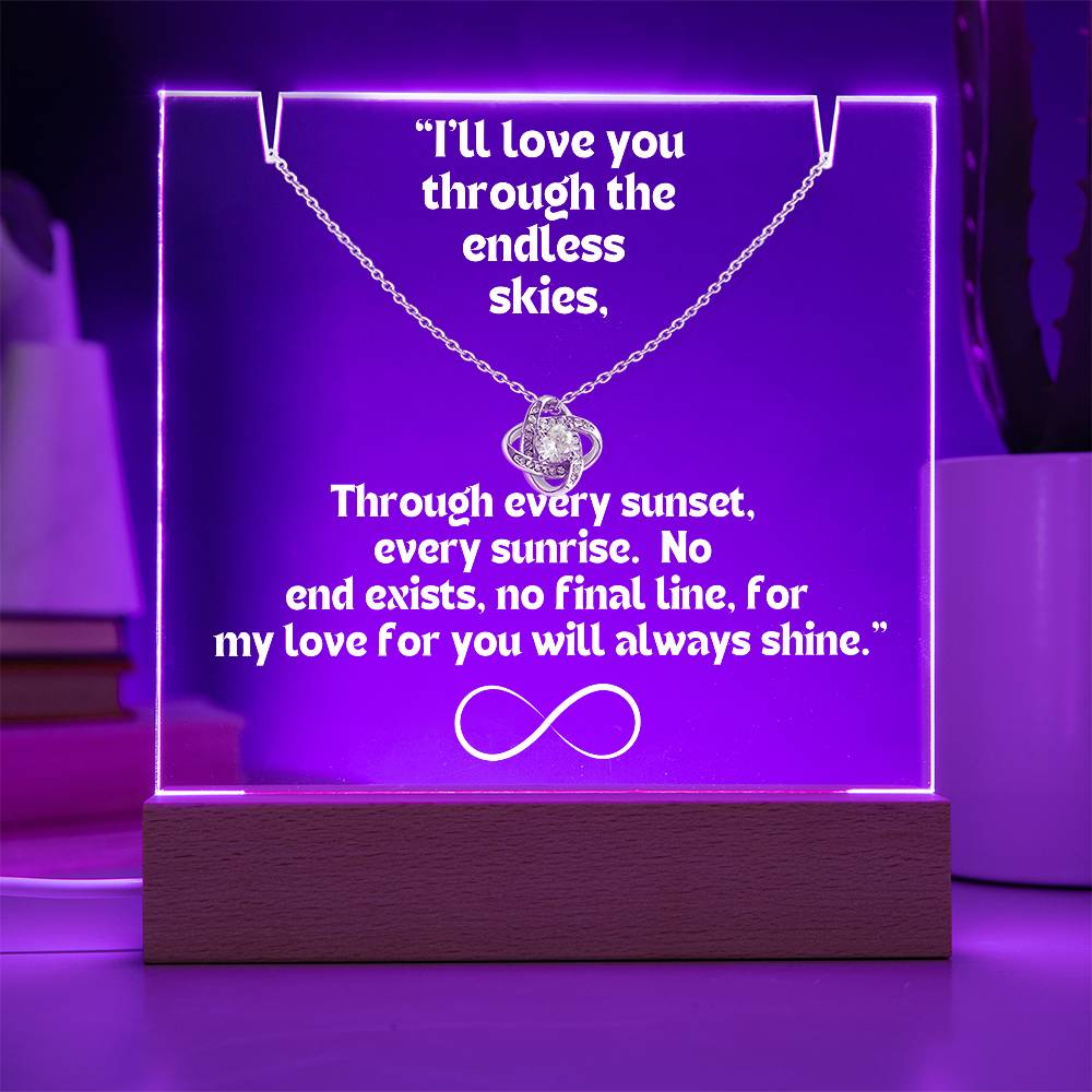 Color LED Acrylic Infinity Card WHITE Writing and  HEART Necklace  For my Wife/ Girlfriend & Husband/ Boyfriend Infinite love Keepsake  1