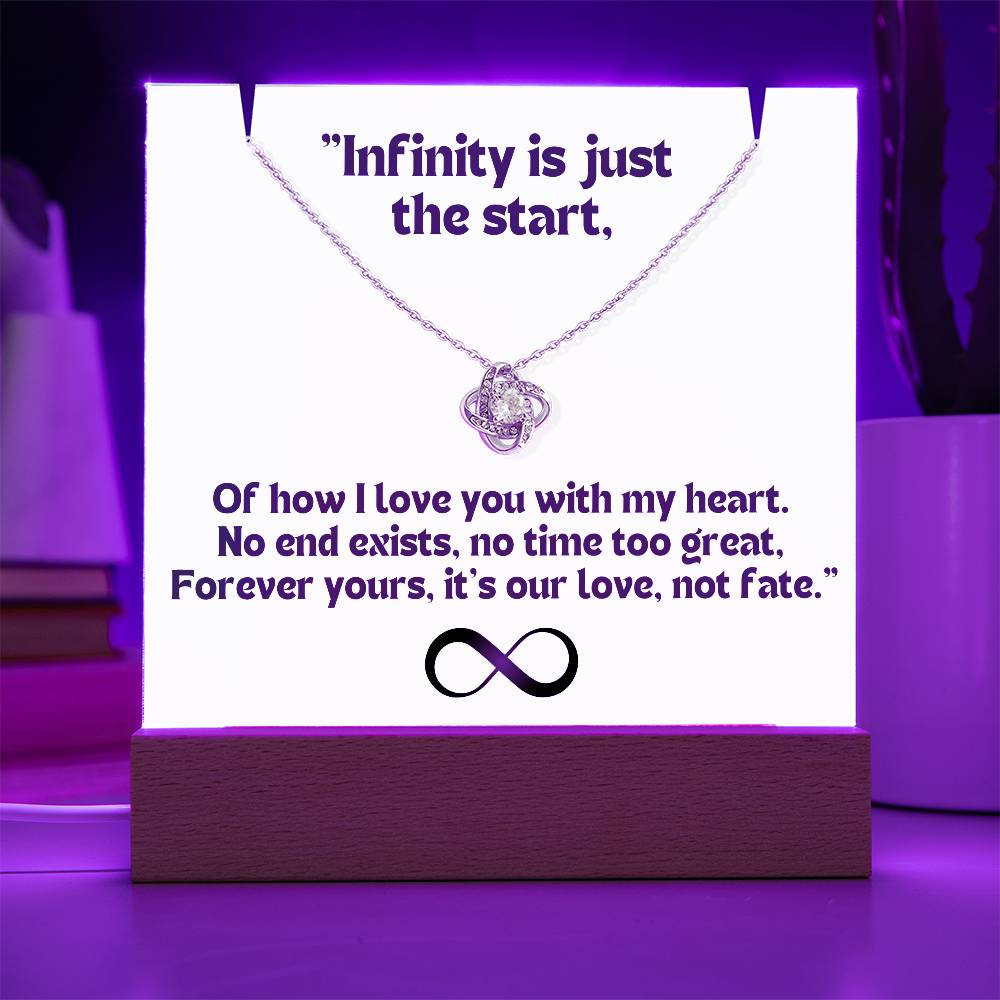 Color LED Acrylic Infinity Card White Background Black Text and  KNOT Necklace  For my Wife/ Girlfriend & Husband/ Boyfriend Infinite love Keepsake 1