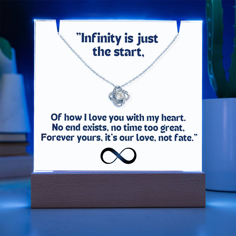 Color LED Acrylic Infinity Card White Background Black Text and  KNOT Necklace  For my Wife/ Girlfriend & Husband/ Boyfriend Infinite love Keepsake 1