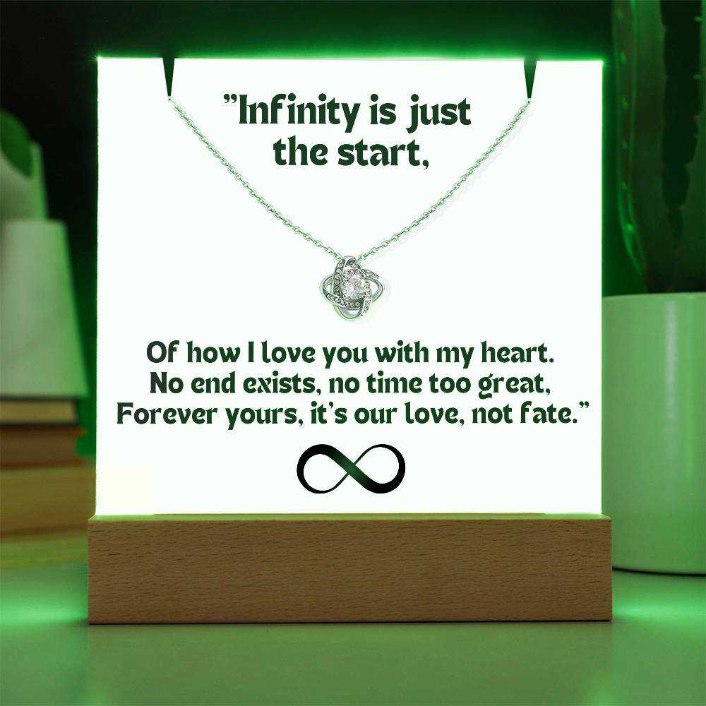 Color LED Acrylic Infinity Card White Background Black Text and  KNOT Necklace  For my Wife/ Girlfriend & Husband/ Boyfriend Infinite love Keepsake 1